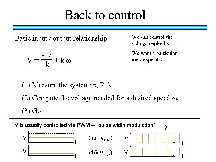 Back to control We can control the voltage applied V. Basic input / output