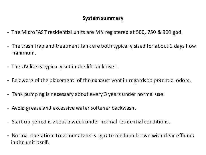 System summary - The Micro. FAST residential units are MN registered at 500, 750