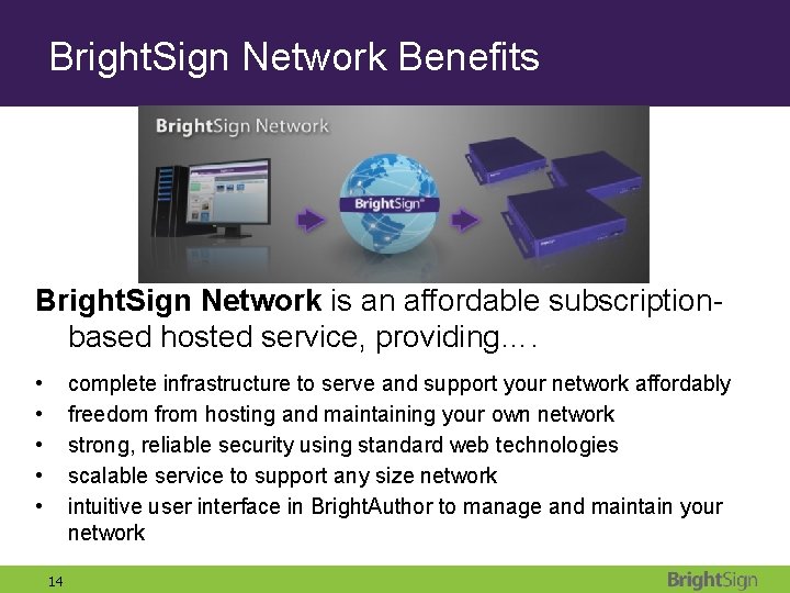 Bright. Sign Network Benefits Bright. Sign Network is an affordable subscriptionbased hosted service, providing….