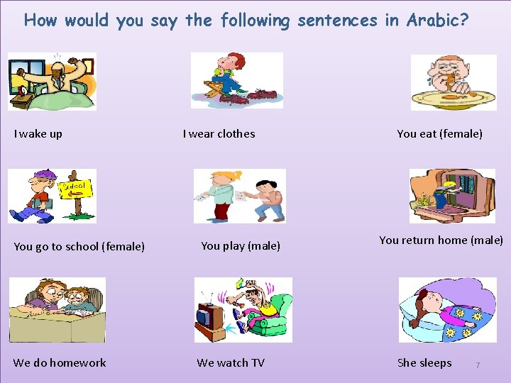 How would you say the following sentences in Arabic? I wake up You go