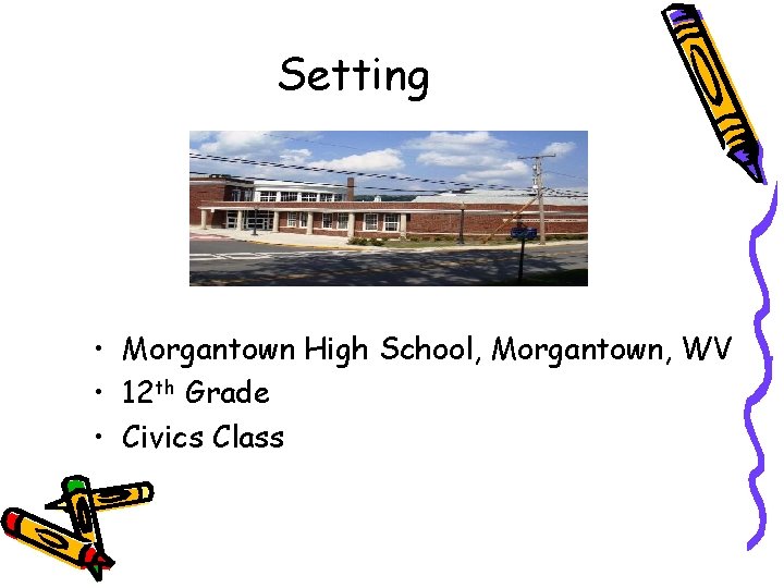 Setting • Morgantown High School, Morgantown, WV • 12 th Grade • Civics Class