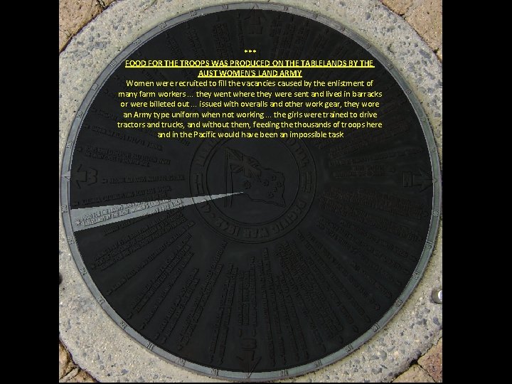 *** FOOD FOR THE TROOPS WAS PRODUCED ON THE TABLELANDS BY THE AUST WOMEN'S