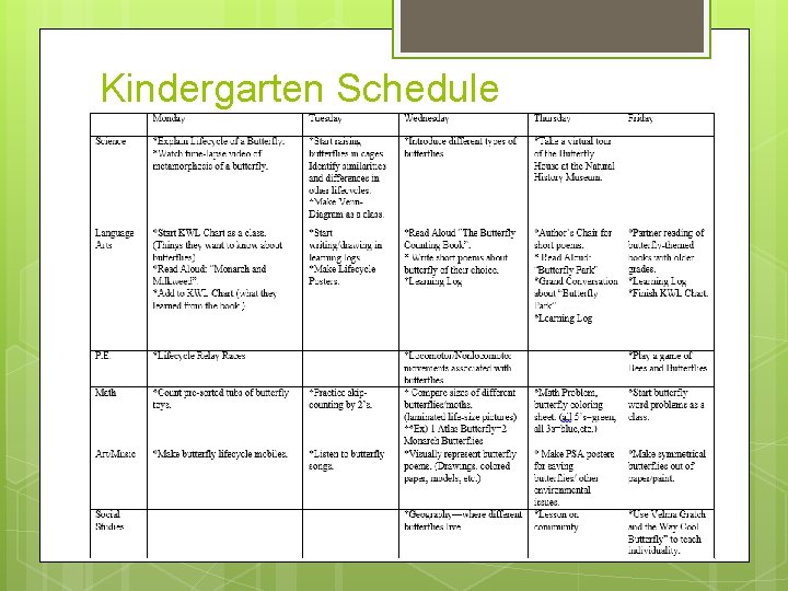 Kindergarten Schedule 