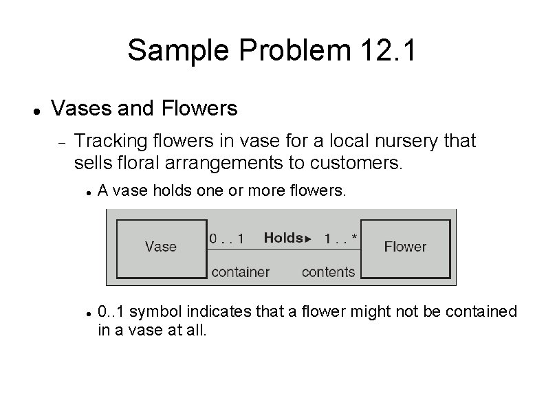 Sample Problem 12. 1 Vases and Flowers Tracking flowers in vase for a local