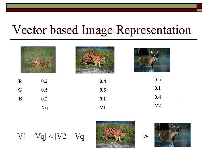 Vector based Image Representation R 0. 3 0. 4 0. 5 G 0. 5