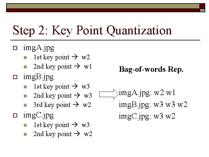 Step 2: Key Point Quantization o img. A. jpg n n o img. B.
