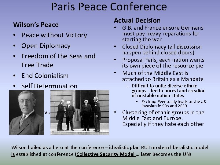 Paris Peace Conference Wilson’s Peace • Peace without Victory • Open Diplomacy • Freedom