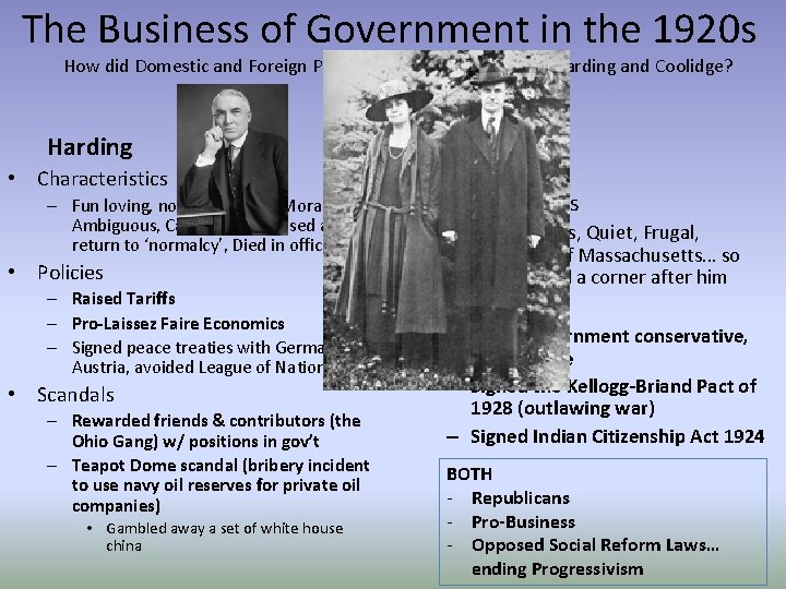 The Business of Government in the 1920 s How did Domestic and Foreign Policy
