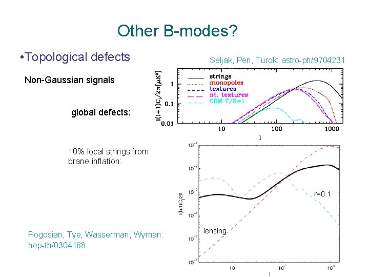 Other B-modes? • Topological defects Seljak, Pen, Turok: astro-ph/9704231 Non-Gaussian signals global defects: 10%