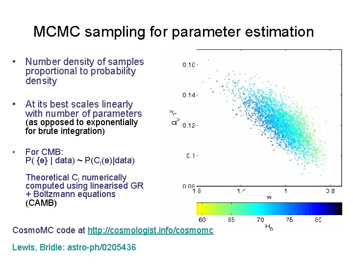 MCMC sampling for parameter estimation • Number density of samples proportional to probability density