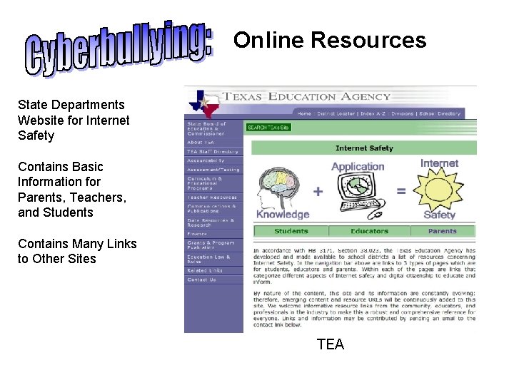 Online Resources State Departments Website for Internet Safety Contains Basic Information for Parents, Teachers,