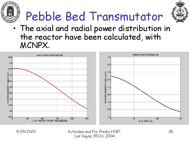 Pebble Bed Transmutator • The axial and radial power distribution in the reactor have