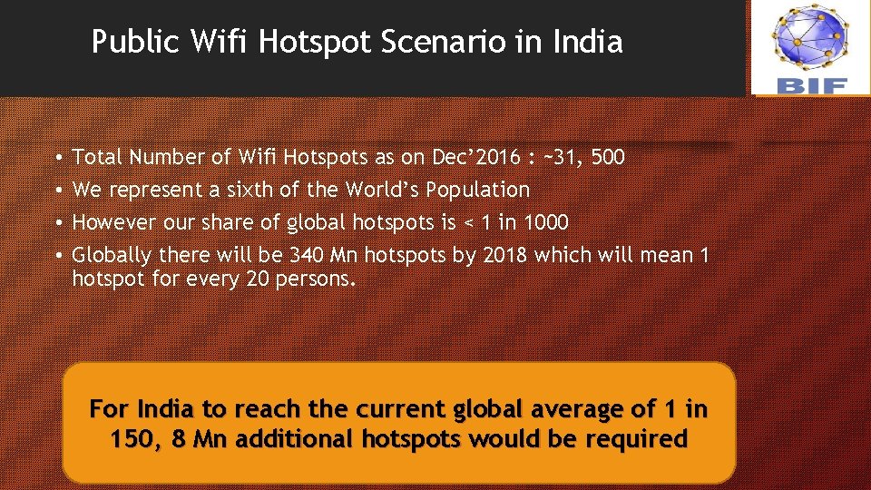 Public Wifi Hotspot Scenario in India • • 5 Total Number of Wifi Hotspots