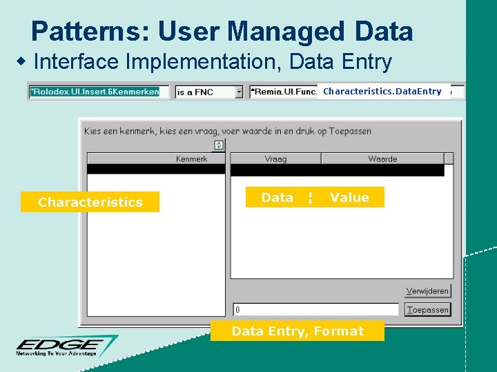 Patterns: User Managed Data w Interface Implementation, Data Entry Characteristics. Data. Entry Characteristics Data