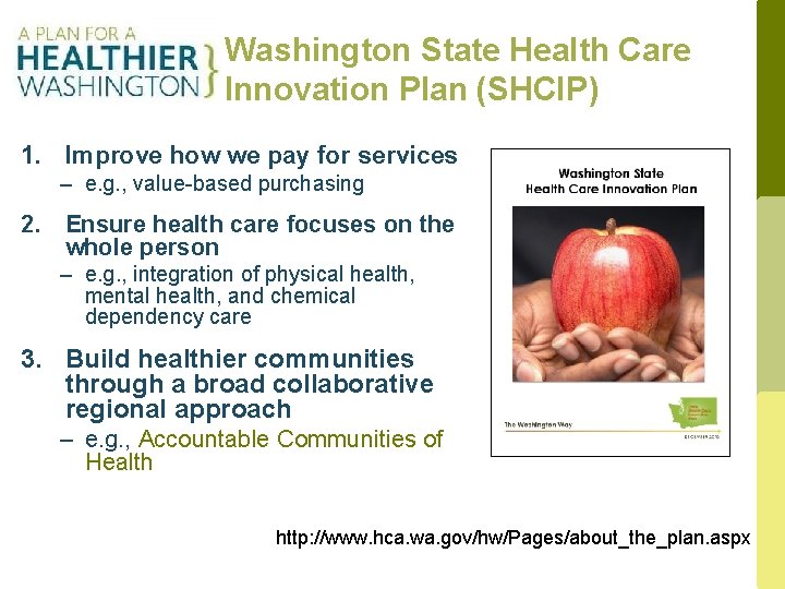 Washington State Health Care Innovation Plan (SHCIP) 1. Improve how we pay for services