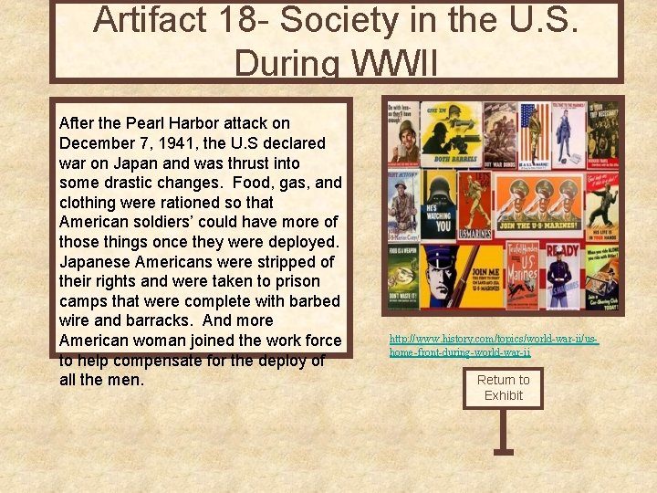 Artifact 18 - Society in the U. S. During WWII After the Pearl Harbor