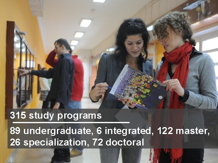 315 study programs 89 undergraduate, 6 integrated, 122 master, 26 specialization, 72 doctoral 
