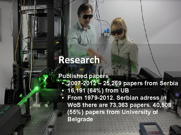 Research Published papers • 2007 -2012 – 25, 269 papers from Serbia • 16,