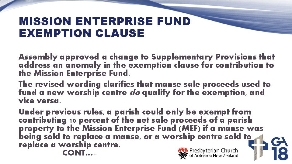 MISSION ENTERPRISE FUND EXEMPTION CLAUSE Assembly approved a change to Supplementary Provisions that address