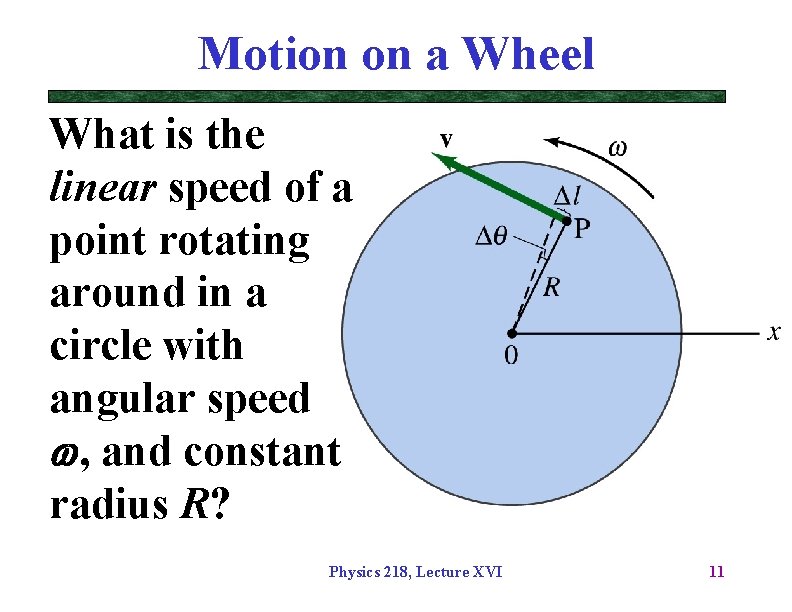 Motion on a Wheel What is the linear speed of a point rotating around