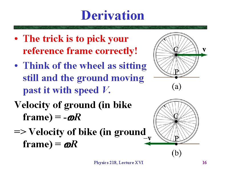 Derivation • The trick is to pick your reference frame correctly! • Think of