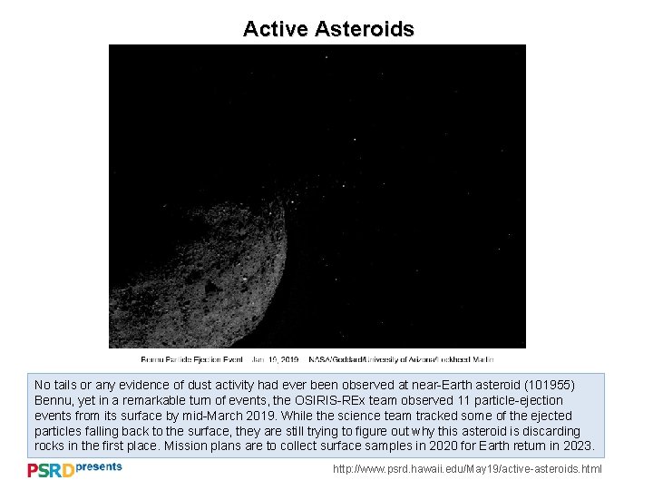 Active Asteroids No tails or any evidence of dust activity had ever been observed