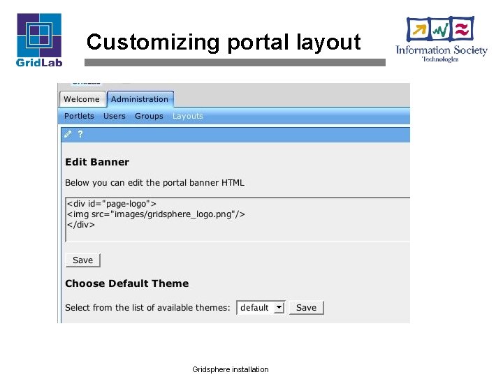 Customizing portal layout Gridsphere installation 