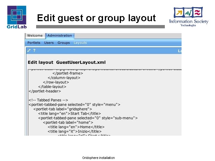 Edit guest or group layout Gridsphere installation 