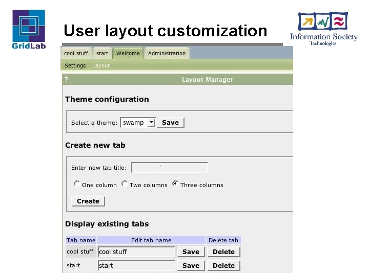 User layout customization Gridsphere installation 