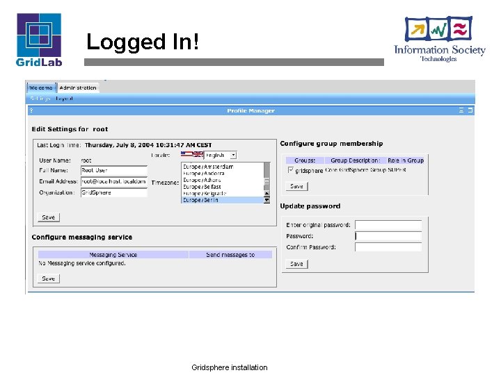 Logged In! Gridsphere installation 