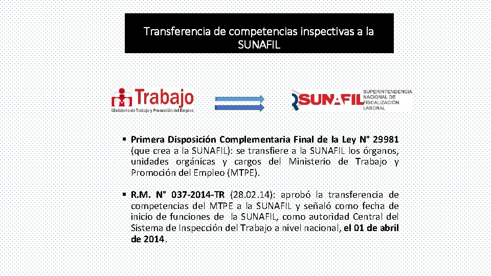 Transferencia de competencias inspectivas a la SUNAFIL § Primera Disposición Complementaria Final de la