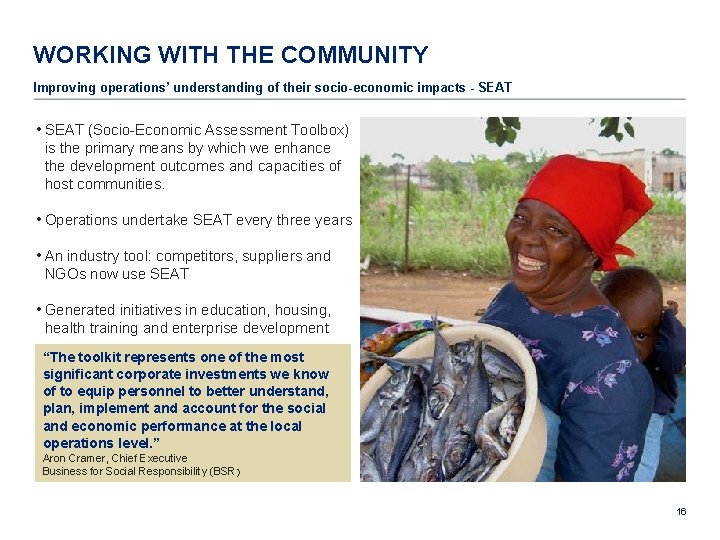 WORKING WITH THE COMMUNITY Improving operations’ understanding of their socio-economic impacts - SEAT •