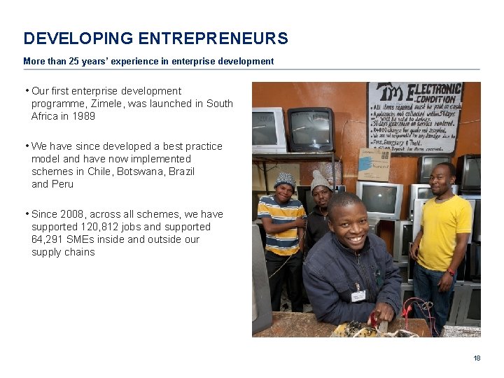 DEVELOPING ENTREPRENEURS More than 25 years’ experience in enterprise development • Our first enterprise