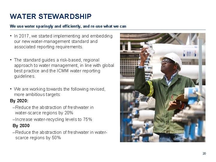 WATER STEWARDSHIP We use water sparingly and efficiently, and re-use what we can •