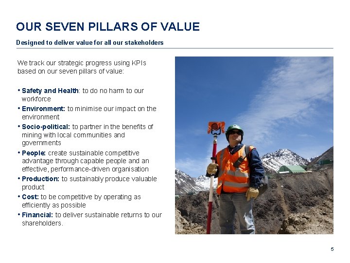 OUR SEVEN PILLARS OF VALUE Designed to deliver value for all our stakeholders We