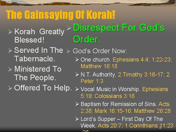 The Gainsaying Of Korah! Greatly Ø Disrespect For God’s Blessed! Order. Ø Served In