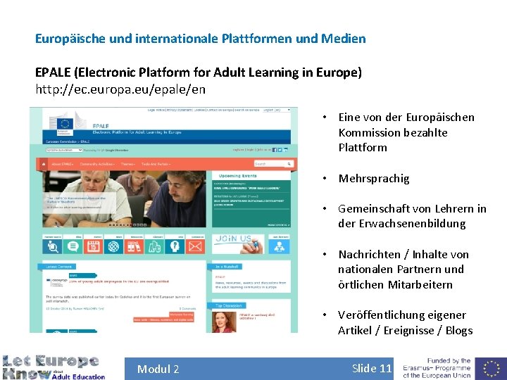 Europäische und internationale Plattformen und Medien EPALE (Electronic Platform for Adult Learning in Europe)