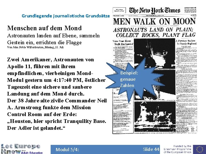 Grundlegende journalistische Grundsätze Menschen auf dem Mond Astronauten landen auf Ebene, sammeln Gestein ein,