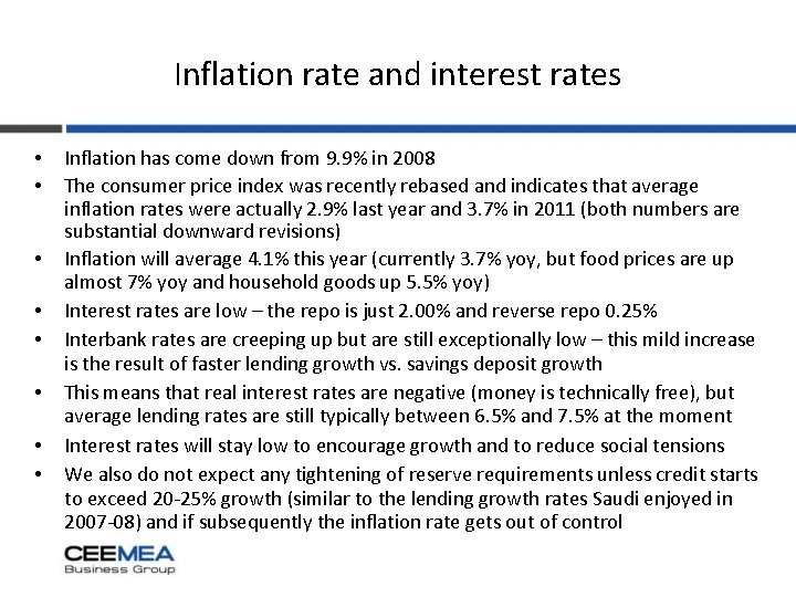 Inflation rate and interest rates • • Inflation has come down from 9. 9%