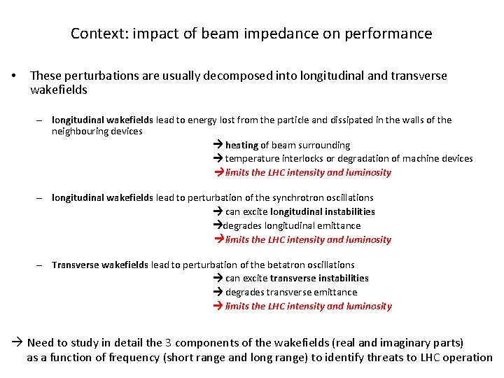 Context: impact of beam impedance on performance • These perturbations are usually decomposed into