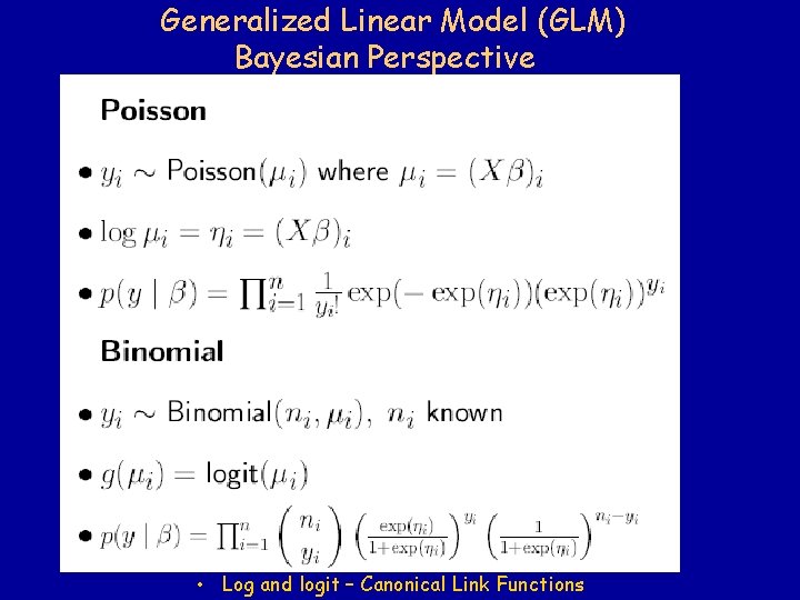 Generalized Linear Model (GLM) Bayesian Perspective • Log and logit – Canonical Link Functions Generalized Linear Model (GLM) Bayesian Perspective • Log and logit – Canonical Link Functions