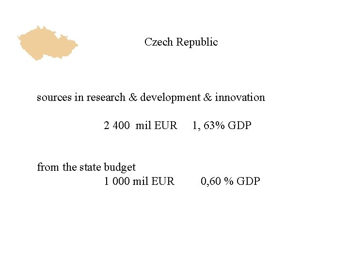 Czech Republic sources in research & development & innovation 2 400 mil EUR from