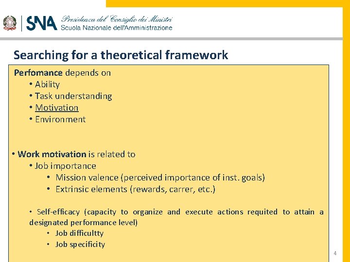 Searching for a theoretical framework Perfomance depends on • Ability • Task understanding •