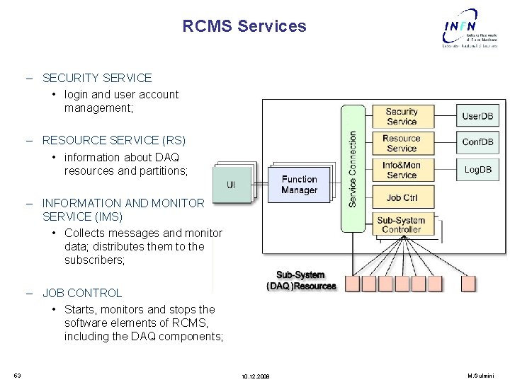 RCMS Services – SECURITY SERVICE • login and user account management; – RESOURCE SERVICE