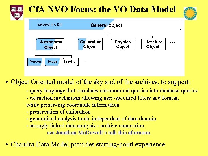 Cf. A NVO Focus: the VO Data Model • Object Oriented model of the