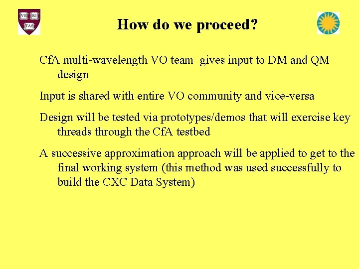 How do we proceed? Cf. A multi-wavelength VO team gives input to DM and