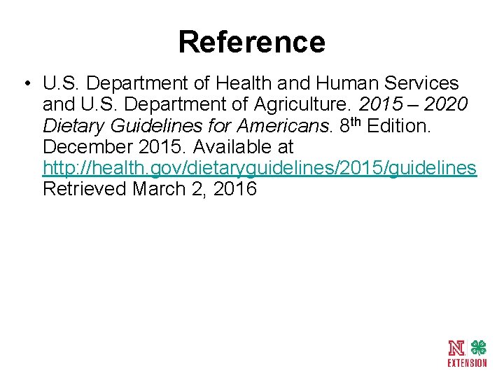 Reference • U. S. Department of Health and Human Services and U. S. Department