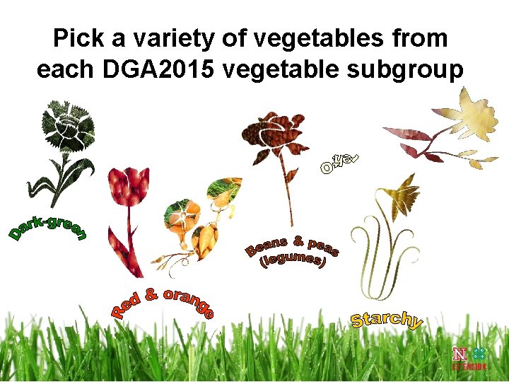 Pick a variety of vegetables from each DGA 2015 vegetable subgroup 