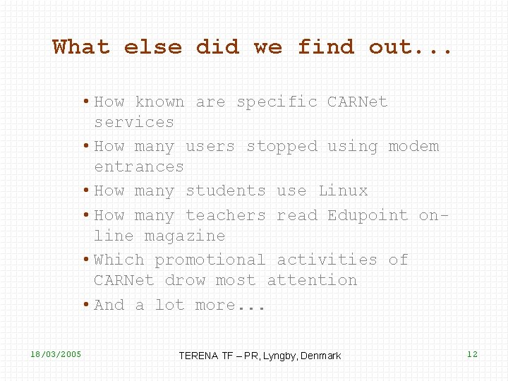 What else did we find out. . . • How known are specific CARNet