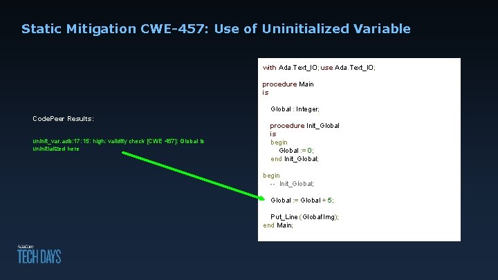 Static Mitigation CWE-457: Use of Uninitialized Variable with Ada. Text_IO; use Ada. Text_IO; procedure